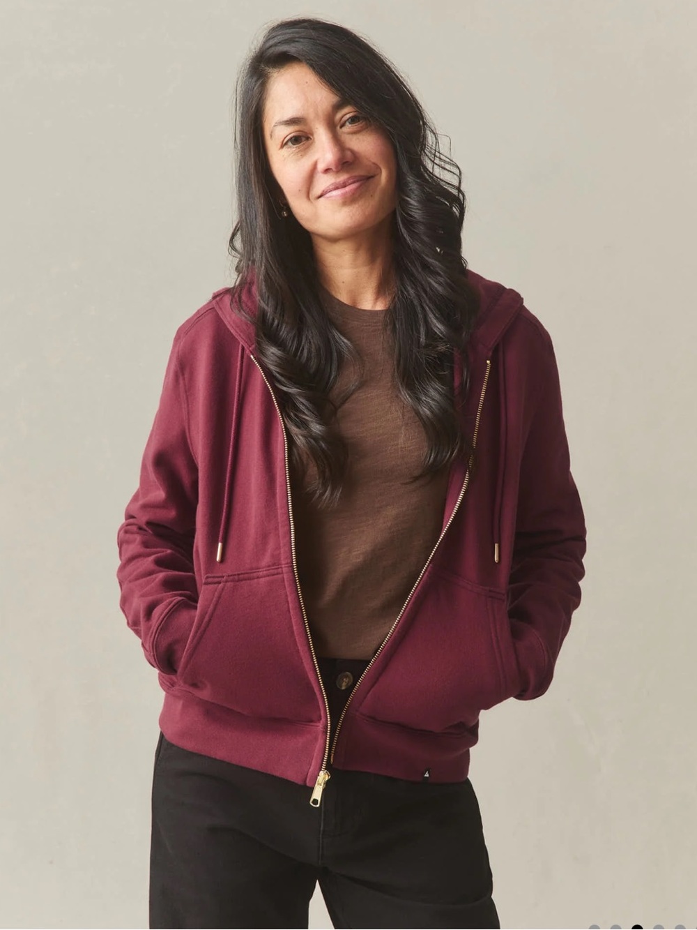 American Giant Women's Classic Full Zip up Hoodie Sweatshirt maroon burgundy L